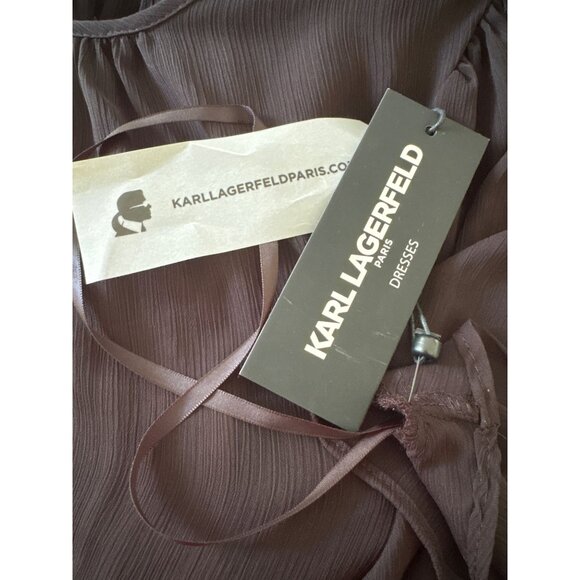 Karl Lagerfeld Paris NWT $129 Black Tiered Chiffon Dress Flutter Sleeves Size 14 - Picture 11 of 15